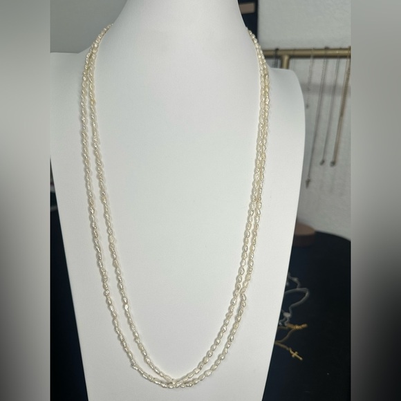 Jewelry - Rice Pearl Vintage Necklace Double Strand Baroque Freshwater Long Opera Length